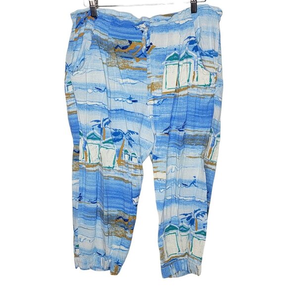 Jam's World‎ Medium Coastal Print Blue Drawstring Cropped Pants Women's M - Picture 2 of 6